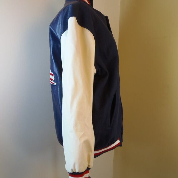 Steve & Barry's Letterman Style Jacket Faux Leather USA Patriotic Men's SZ S/M - Picture 10 of 12